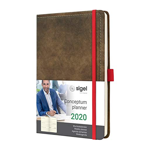 SIGEL C2055 Wochenkalender 2020, ca. A5, Hardcover, Vintage, Leder-Optik braun, Conceptum - weitere Modelle von Sigel