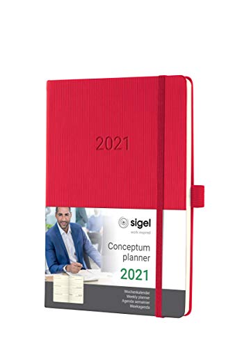 SIGEL C2164 Terminplaner Wochenkalender 2021, ca. A5, Hardcover, rot, mit vielen Extras, Conceptum - weitere Modelle von Sigel