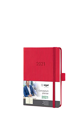 SIGEL C2165 Terminplaner Wochenkalender 2021, ca. A6, Hardcover, rot, mit vielen Extras, Conceptum - weitere Modelle von Sigel