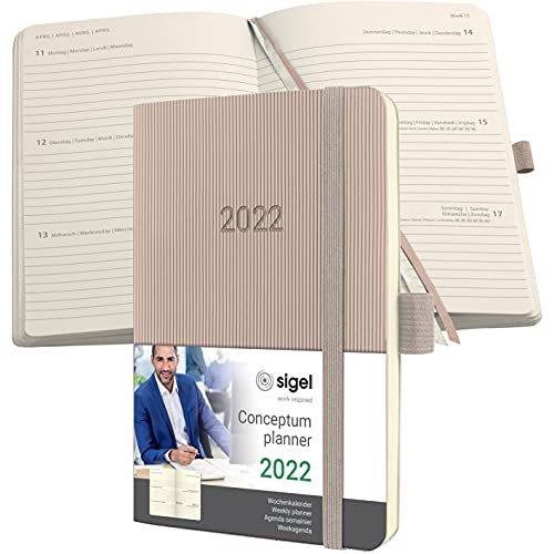SIGEL C2231 Terminplaner Wochenkalender 2022 - ca. A6 - taupe - Softcover - 176 Seiten - Gummiband, Stiftschlaufe, Archivtasche - PEFC-zertifiziert - Conceptum von Sigel