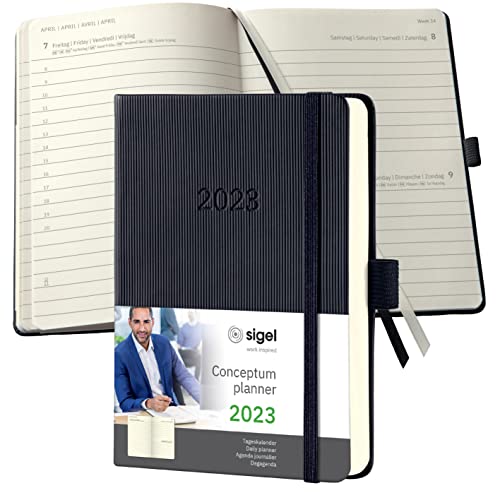 SIGEL C2311 Terminplaner Tageskalender 2023 - ca. A6 - schwarz - Hardcover - 400 Seiten - Gummiband, Stiftschlaufe, Archivtasche - PEFC-zertifiziert - Conceptum SIGEL C2311 Terminplaner Tageskalender 2023 - ca. A6 - schwarz - Hardcover - 400 Seiten - Gummiband, Stiftschlaufe, Archivtasche - PEFC-zertifiziert - Conceptum von Sigel