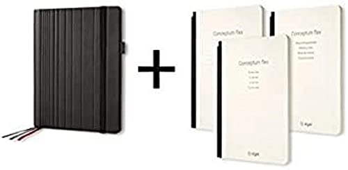 SIGEL CF131 Business Organiser, ca. A5, Kunstleder, schwarz, Set mit 3 Heften: Notizheft kariert, To do-Liste, Besprechungsnotizen - Conceptum flex von Sigel