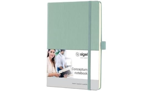 SIGEL CO682 Premium Notizbuch kariert, A5, Hardcover, grün, aus nachhaltigem Papier, Conceptum - mit Seitenzahlen, Inhaltsverzeichnis, Stiftschlaufe, Falttasche von Sigel