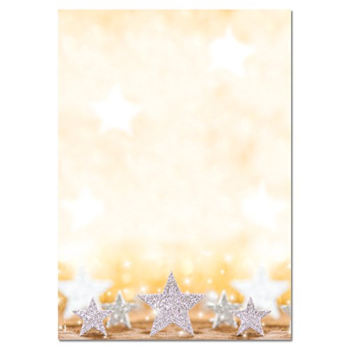 SIGEL DP029 Weihnachtsbriefpapier "Glitter Stars", DIN A4, 100 Blatt, aus nachhaltigem Papier, weihnachtliches Motiv für Weihnachtspost, Angebote, Einladung, Menükarte von Sigel