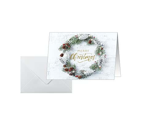 SIGEL DS089 Weihnachtskarten-Set "Christmas wreath", A6 quer, 25 Karten mit Umschlägen, ideal zum Bedrucken, aus nachhaltigem Papier von Sigel