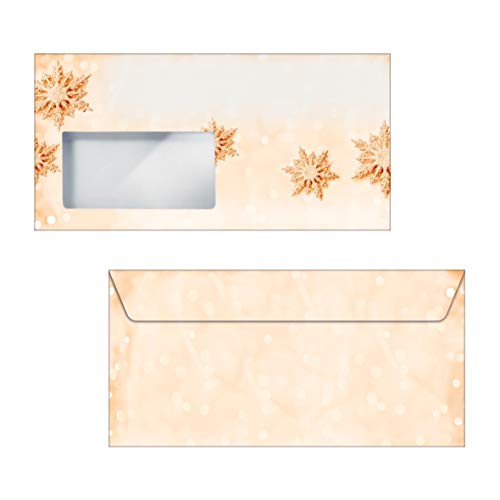 SIGEL DU234 Briefumschläge Weihnachten | mit goldenen Schneeflocken | DIN lang | 50 Stück | "Golden Snowflakes" von Sigel