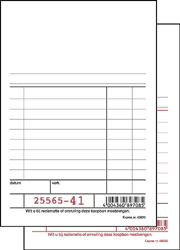 SIGEL Expres 40920 Kassablok, wit, nummeriert, Blaupapier - holländischer Kassenblock 10x16 cm, 10 Stück á 2x50 Blatt von Sigel