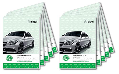 SIGEL FA514/10 Fahrtenbücher für PKW und LKW, A5, 64 Seiten, 10er Pack - für Deutschland und Österreich, vom Finanzamt anerkannt von Sigel