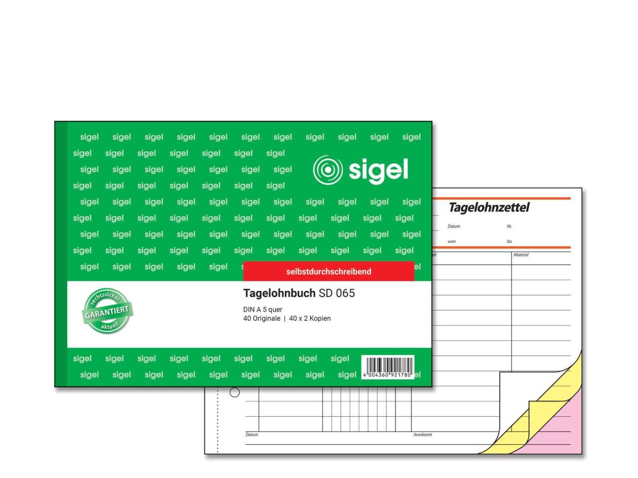 SIGEL Formularbuch Tagelohnbuch SD065 DIN A5 quer 3x 40 Seiten von Sigel