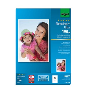 SIGEL Fotopapier IP639 DIN A4 hochglänzend 190 g/qm 50 Blatt von Sigel