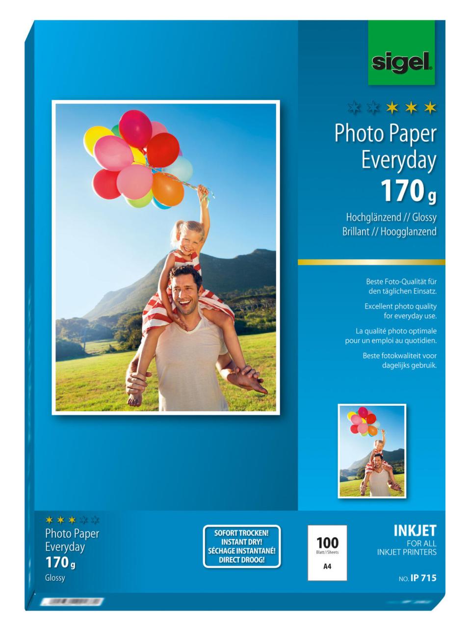 SIGEL Fotopapier Inkjet Everyday DIN A4 hochglänzend 170 g/m² SIGEL Fotopapier Inkjet Everyday DIN A4 hochglänzend 170 g/m² von Sigel