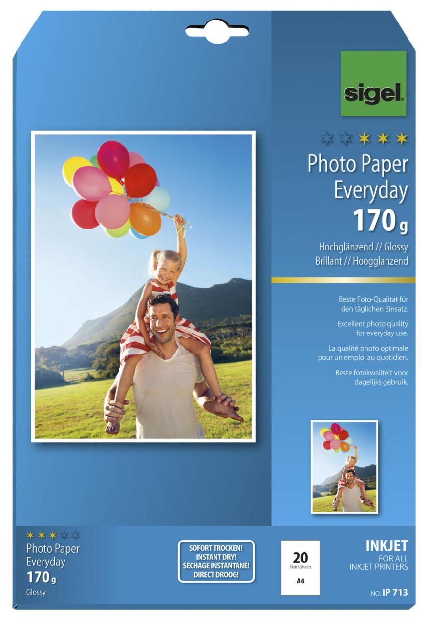 SIGEL Fotopapier Inkjet Everyday DIN A4 hochglänzend 170 g/m² SIGEL Fotopapier Inkjet Everyday DIN A4 hochglänzend 170 g/m² von Sigel