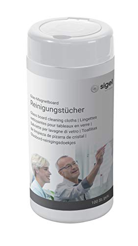 SIGEL GL185 Feuchte Reinigungstücher für Glas-Magnettafeln, 100 Stück von Sigel