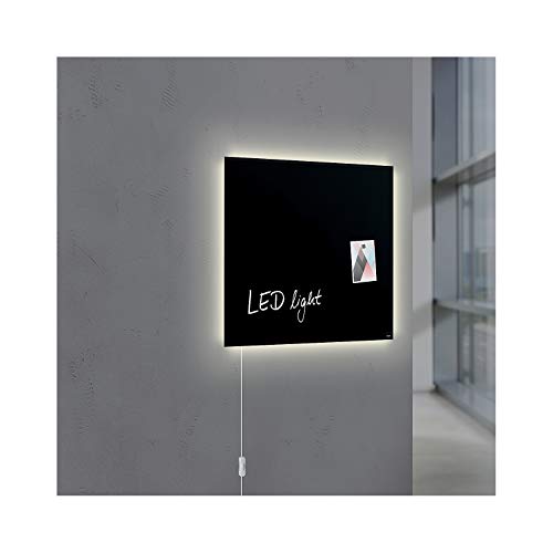 SIGEL GL400 Premium Glas-Magnettafel 48 x 48 cm mit LED-Beleuchtung, schwarz hochglänzend, TÜV geprüft, einfache Montage, incl. 3 Magnete, Artverum von Sigel