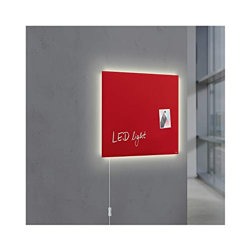 SIGEL GL402 Premium Glas-Magnettafel 48 x 48 cm mit LED-Beleuchtung, rot hochglänzend, TÜV geprüft, einfache Montage, incl. 3 Magnete, Artverum von Sigel