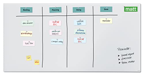 SIGEL GL525 Großes Premium Glas-Whiteboard 200x100 cm super-weiß, matt - nicht spiegelnd, TÜV geprüft, einfache Montage, incl. 2 starke Magnete, Glas-Magnettafel Artverum von Sigel