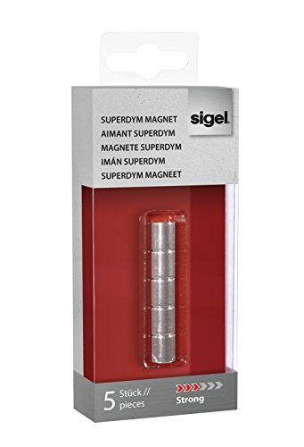 SIGEL GL700 Neodym-Magnete Zylinder silber, Ø 1x1 cm, 5er-Set SuperDym, für Glas-Magnettafeln und Glas-Whiteboards von Sigel