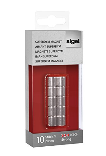 SIGEL GL701 SuperDym-Magnete Zylinder silber, Ø 1x1 cm, 10er-Set für Glas-Magnettafeln von Sigel