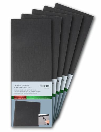 SIGEL GM101/5 Speisekarte Barformat 1/2 A4, Getränkemappe, Gummi-Bindung, anthrazit mit Leinenstruktur, 5er Pack, strapazierfähig und leicht abwischbar von Sigel