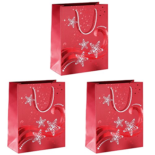 SIGEL GT107 große Premium Papier-Geschenktüten 33 x 26 cm | 3er Set | mit Rot- und Weißprägung | für Weihnachten | "Wave" von Sigel