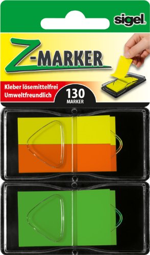 SIGEL HN486 Haftmarker im Spender, 130 Streifen, 2x Mini, 1x Standard, neongelb, neonorange, neongrün von Sigel