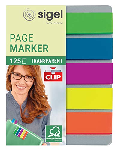 SIGEL HN610 Haftmarker auf Karte mit Klemmfunktion, 125 Mini-Streifen im Format 12 x 50 mm, 5 Farben von Sigel