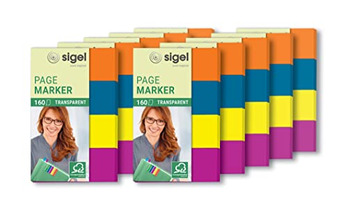 SIGEL HN614 Haftmarker Index-Lesezeichen, 10 Stück á 160 Streifen im Format 20 x 50 mm, orange, blau, gelb, lila von Sigel