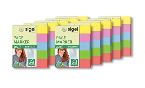 SIGEL HN625/10 Haftmarker mini aus Papier, 10 Stück á 200 Streifen im Format 12 x 50 mm von Sigel