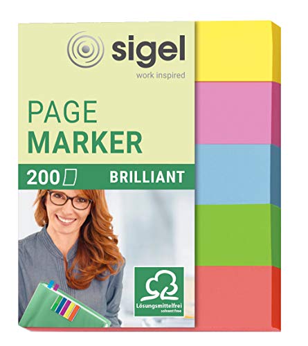 SIGEL HN625 Haftmarker mini aus Papier, 5 Farben, 200 Streifen im Format 12 x 50 mm von Sigel