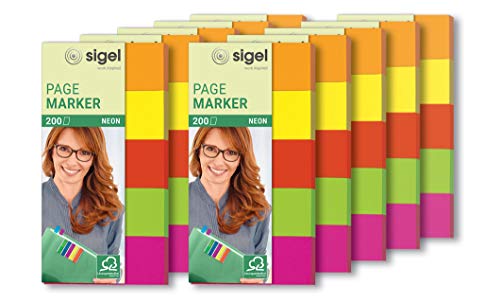 SIGEL HN650/10 Haftmarker Neon aus Papier, 5 Farben, 10 Stück á 200 Streifen im Format 20 x 50 mm von Sigel
