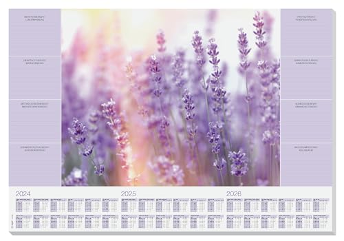SIGEL HO308 Papier-Schreibtischunterlage, ca. DIN A2, mit 3-Jahres-Kalender und Wochenplan, 30 Blatt, Motiv Fragrant Lavender, vegan, aus nachhaltigem Papier von Sigel
