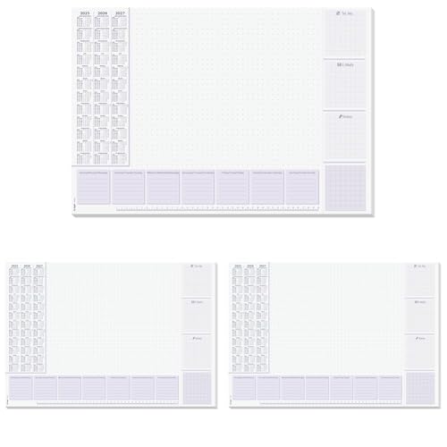 SIGEL HO355 Papier-Schreibtischunterlage, ca. DIN A2, mit aktuellem 3-Jahres-Kalender und Wochenplan, 30 Blatt, Schreibunterlage aus nachhaltigem Papier (Packung mit 3) von Sigel