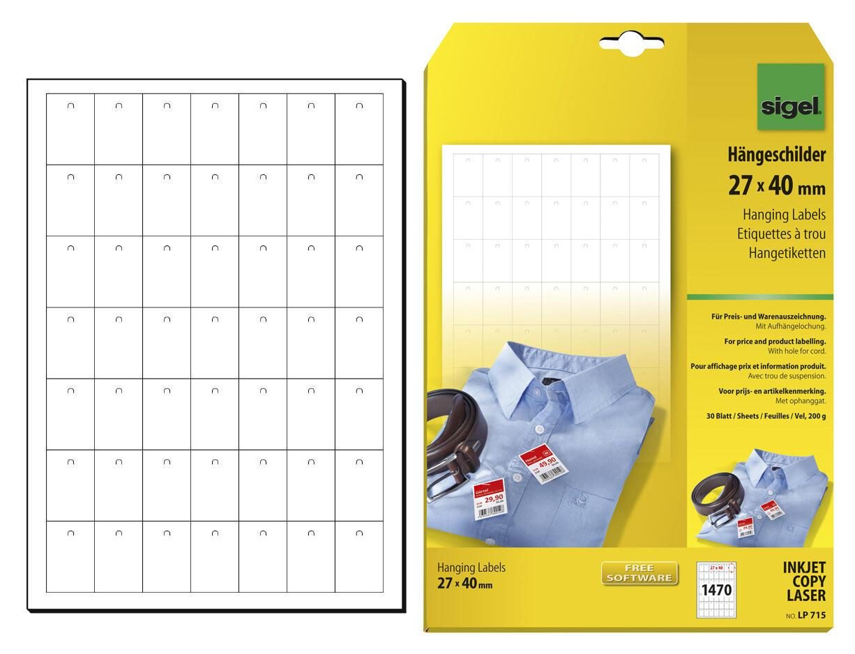 SIGEL Hängeetiketten 27,0 x 40,0 mm SIGEL Hängeetiketten 27,0 x 40,0 mm von Sigel