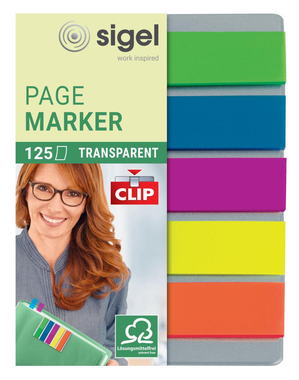 SIGEL Haftmarker 5x25 Haftmarker mit Clip 1x grün, blau, pink, gelb, orange von Sigel