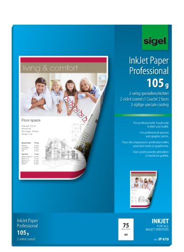 SIGEL IP619 InkJet-Papier Professional, A4, 75 Blatt, 2seitig spezialbeschichtet matt, weiß, beidseitig bedruckbar, 105 g, für professionelle Ausdrucke in Bild und Grafik von Sigel