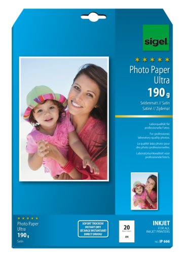 SIGEL IP666 InkJet Fotopapier Ultra, A4, 20 Blatt, seidenmatt, extrem lichtbeständig, 190 g, für hochwertige Fotografien SIGEL IP666 InkJet Fotopapier Ultra, A4, 20 Blatt, seidenmatt, extrem lichtbeständig, 190 g, für hochwertige Fotografien von Sigel