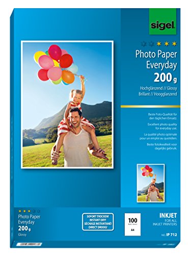 SIGEL IP712 InkJet Fotopapier A4, 100 Blatt, hochglänzend, weiß, 200 g , für hochwertige Fotografien von Sigel