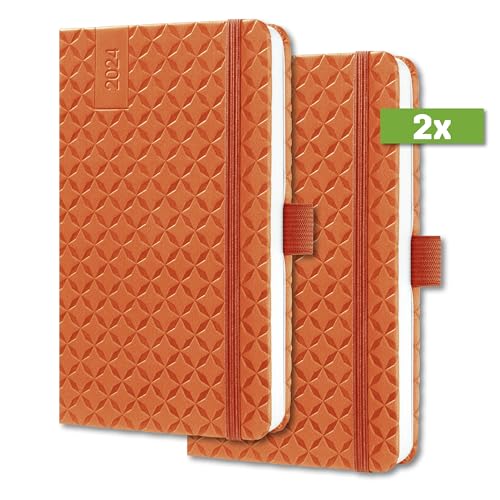 SIGEL J4118/2 Wochenkalender Jolie 2024, ca. A6, orange, Hardcover, Gummiband, Stiftschlaufe, Einstecktasche, 174 Seiten, aus nachhaltigem Papier, Terminplaner, 2 Stück von Sigel