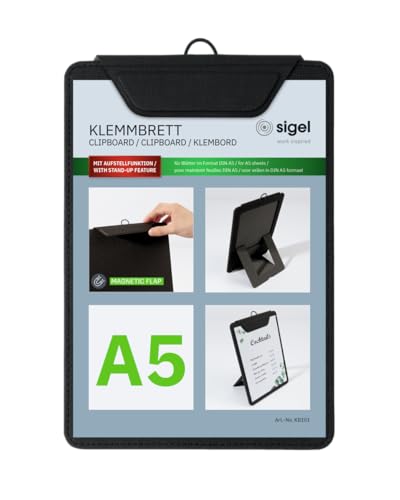 SIGEL KB101 Klemmbrett A5, schwarz, mit Aufstellfunktion, stabiles, stylisches Clipboard mit edler Leinenstruktur, strapazierfähig und leicht abwischbar SIGEL KB101 Klemmbrett A5, schwarz, mit Aufstellfunktion, stabiles, stylisches Clipboard mit edler Leinenstruktur, strapazierfähig und leicht abwischbar von Sigel