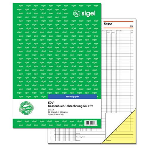 SIGEL KG429 Kassenbuch EDV, Steuerschiene 300, A4, 2x50 Blatt, mit Blaupapier, ultrafeiner Mikroperoration von Sigel
