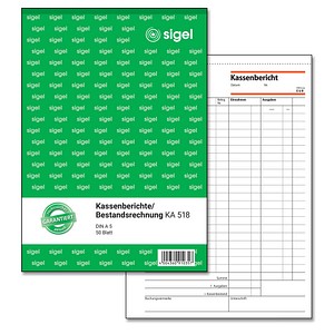 SIGEL Kassenbericht/Bestandsrechnung Formularbuch KA518 von Sigel