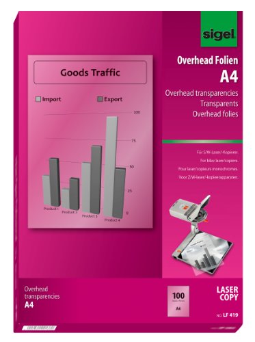SIGEL LF419 OHP-Folien / Overheadfolien A4, 100 Blatt, für S/W-Laserdrucker Kopierer von Sigel