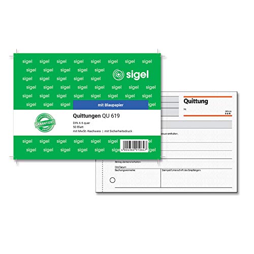 SIGEL QU619 Quittungsblock A6 quer, 50 Blatt von Sigel