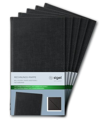 SIGEL RM100/5 Rechnungsmappe, schwarz, mit edler Leinenstruktur, 5er Pack, strapazierfähig und leicht abwischbar, 23 x 13 cm von Sigel
