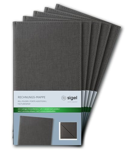 SIGEL RM101/5 Rechnungsmappe, anthrazit mit edler Leinenstruktur, 5er Pack, strapazierfähig und leicht abwischbar, 23 x 13 cm von Sigel