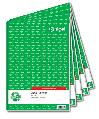 SIGEL SD004/5 Auftragsbuch A4, 2x40 Blatt, selbstdurchschreibend, 5er Pack von Sigel
