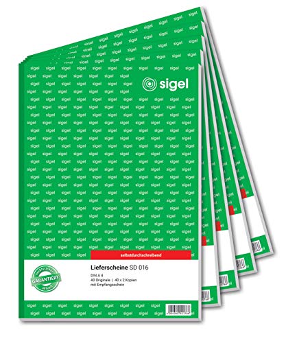 SIGEL SD016/5 Lieferscheine A4, 3x40 Blatt, selbstdurchschreibend, 5er Pack, aus nachhaltigem Papier von Sigel