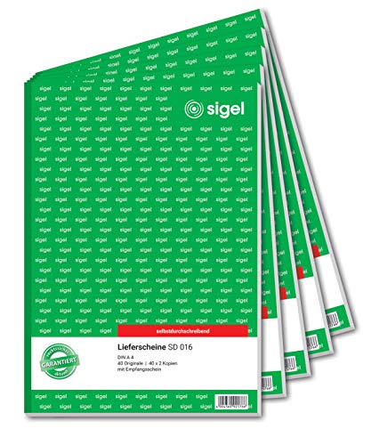SIGEL SD016/5 Lieferscheine A4, 3x40 Blatt, selbstdurchschreibend, 5er Pack von Sigel