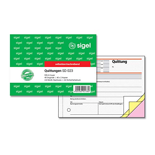 SIGEL SD023 Quittungsblock A6 quer, 3x40 Blatt, selbstdurchschreibend, aus nachhaltigem Papier SIGEL SD023 Quittungsblock A6 quer, 3x40 Blatt, selbstdurchschreibend, aus nachhaltigem Papier von Sigel