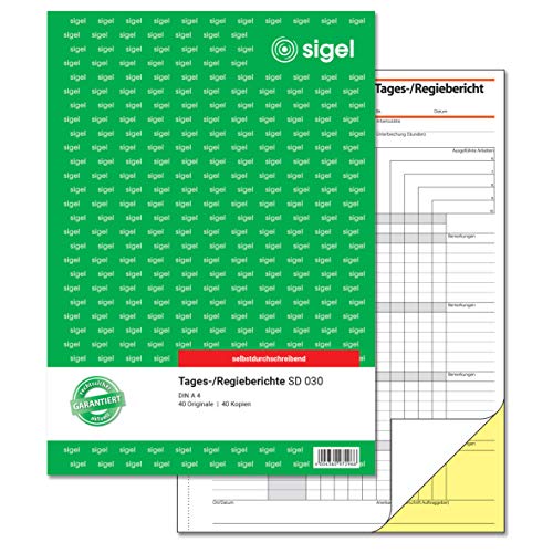 SIGEL SD030 Tagesbericht / Regiebericht A4, 2x40 Blatt, selbstdurchschreibend, 1 Stück von Sigel